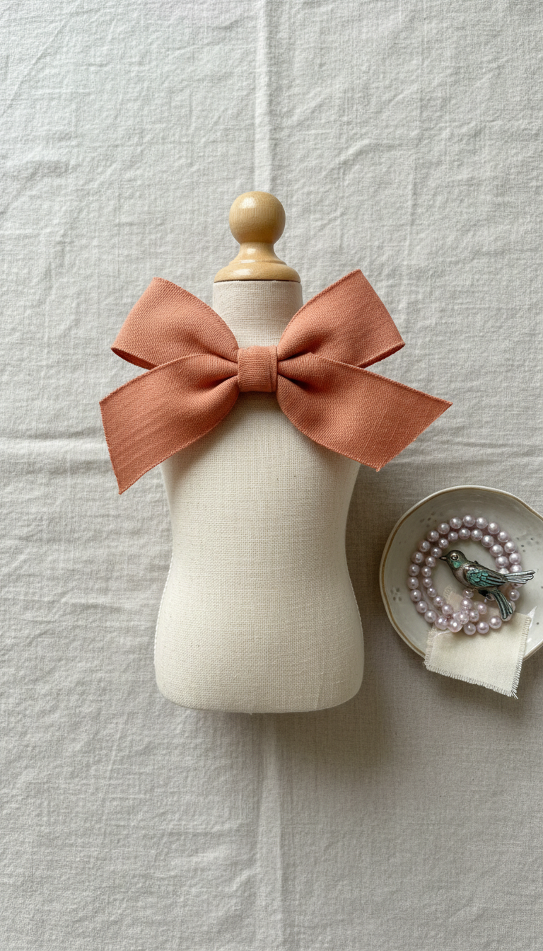 Blush apricot hair bow and vintage-inspired accessories set