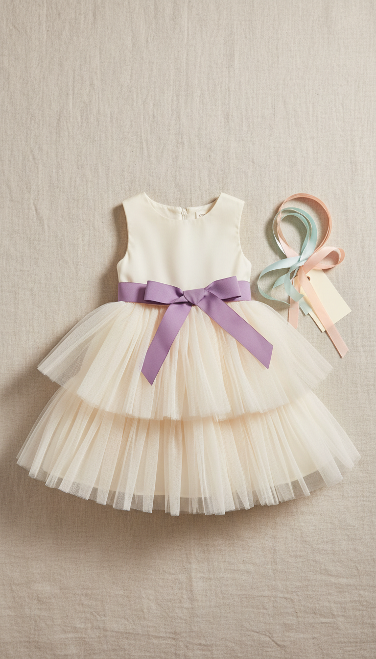 Buttercream tiered tulle dress with ribbon sash